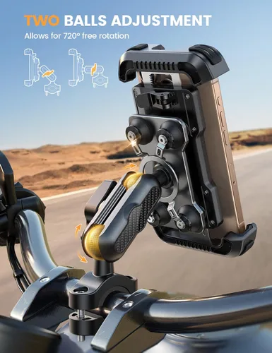 Vista 2 de Lamicall Soporte de teléfono para motocicleta, brazo de extensión de metal, amortiguador de vibración doble, soporte para teléfono celular