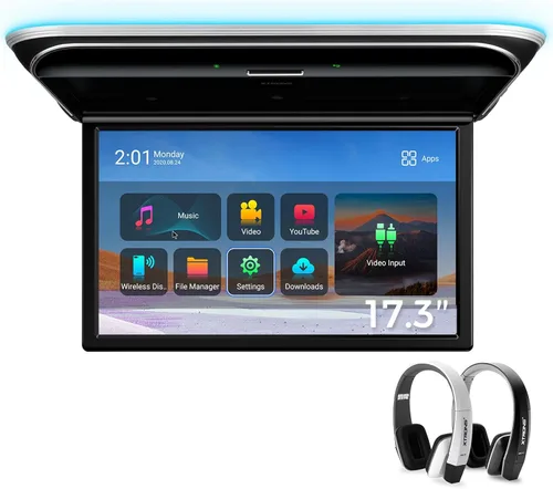 Vista 11 de XTRONS Android - Reproductor de techo para automóvil con pantalla IPS de 17.3 pulgadas de ancho, monitor de montaje en techo de coche con altavoces