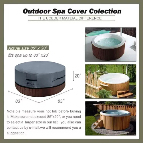 Vista 22 de UCEDER Cubierta redonda para bañera de hidromasaje, impermeable al aire libre (83 x 20 pulgadas), protector de poliéster 600D resistente para bañera