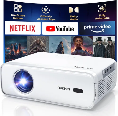 Vista 10 de Aurzen EAZZE - Proyector inteligente compatible con Google TV D1G 4K con WiFi y Bluetooth, enfoque automático y Keystone, Dolby Audio, Zoom
