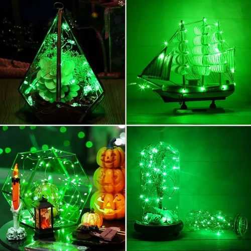 Vista 5 de RUICHEN Guirnalda de luces que funcionan con pilas, alambre de cobre de 16.4 pies, 50 luces LED, mini luciérnaga, luces estrelladas para dormitorio