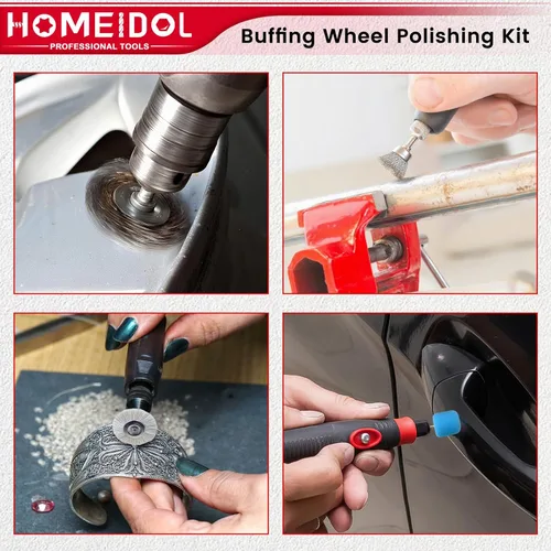 Vista 5 de HOMEIDOL - Rueda de pulido para kit de pulido Dremel, 103 piezas, rueda de pulido de vástago de 1/8 pulgadas para accesorios de herramientas Dremel