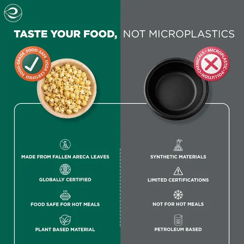 Vista 4 de ECO SOUL Cuencos desechables de hoja de palma como bambú, 6 onzas, redondo, paquete de 20 unidades, vajilla biodegradable y compostable para servir