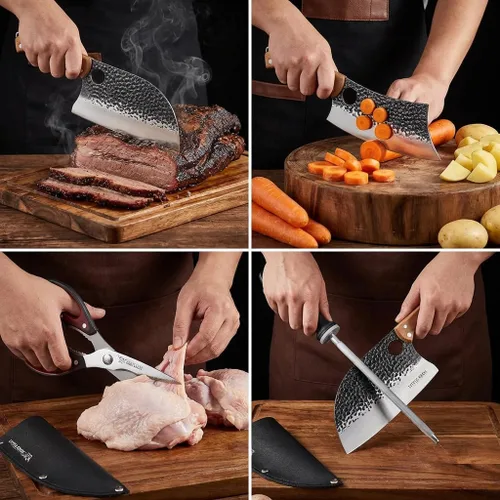 Vista 4 de Juego de 9 cuchillos de carnicero, cuchillo de carnicero de 7 pulgadas, un cuchillo de chef serbio de 7 pulgadas, un cuchillo vikingo de 6.5