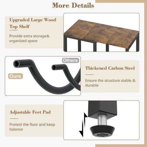 Vista 4 de VINAEMO Soporte para Jarra de Agua de 5 Galones, Soporte para Jarra de Agua de 3 Niveles con Tablero de Madera Extendido, Soporte de Almacenamiento