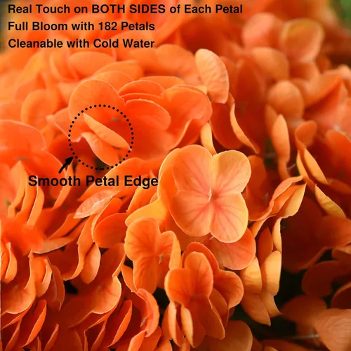 Vista 6 de FiveSeasonStuff Flores de hortensias de seda Real Touch, 2 flores artificiales grandes de tallo largo para arreglos florales (naranja otoño)