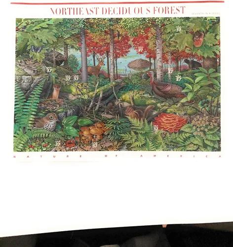 USPS Bosque caducifolio noreste de vida silvestre, séptimo en una serie, Naturaleza de América (Panel de 10) 37 Cent Postage Stamps Scott # 3899