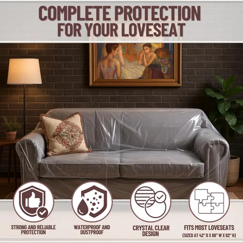 Vista 3 de Evelots - Funda de sofá biplaza de plástico transparente - Funda de vinilo gruesa y resistente de 2 asientos para proteger contra los arañazos