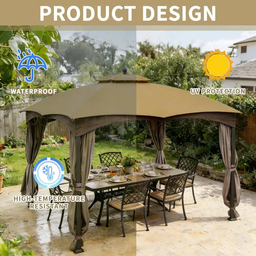 Vista 4 de SCOCANOPY Parte superior de repuesto beige para cenador Lowe's Allen Roth 10X12 Modelo #GF-12S004B-1/#GF-12S004BTO