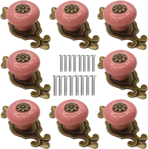 Vista 10 de Pomos de cerámica para gabinete, [4 unidades] Perillas vintage elegantes para cajones con placa trasera, manijas de gabinete