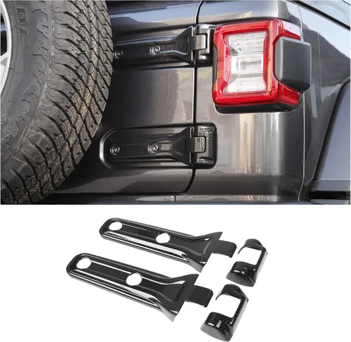 Vista 10 de CheroCar para Jeep JL Cubierta de bisagra de portón trasero, soporte para rueda de repuesto, guarnición de puerta trasera, tapa de elevación