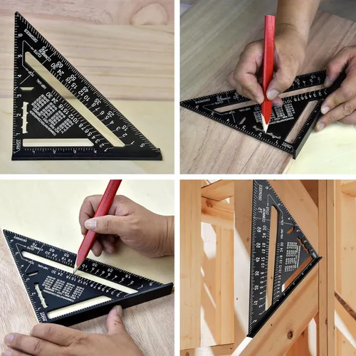 Vista 5 de FEIRONG Herramientas de Escuadra de Carpintero 3 en 1, Regla Triangular de 7 Pulgadas, Regla en Forma de L de 10 Pulgadas y Lápiz de Carpintero