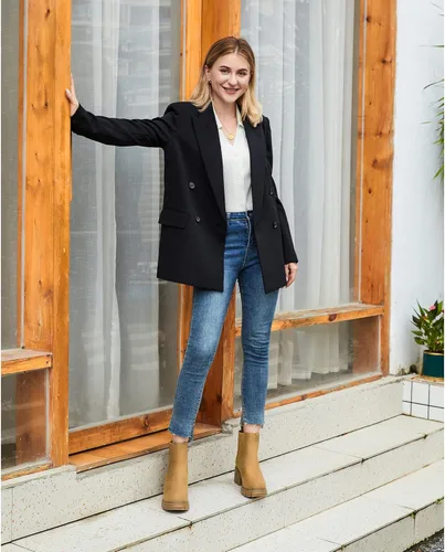 Vista 4 de starmerx Botines de plataforma para mujer, botas Chelsea elásticas, tacón medio, botines sin cordones