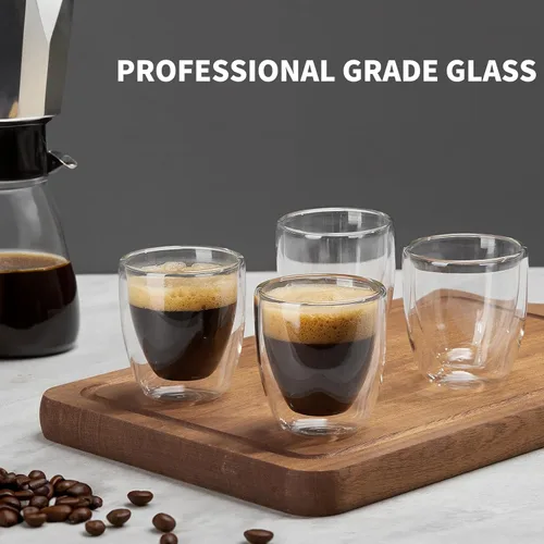Vista 2 de Gencywe Juego de 4 tazas de café expreso de doble pared (50% más gruesas), tazas de café expresso transparentes de 3 onzas, vasos de chupito