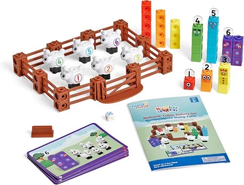 Vista 9 de hand2mind Numberblocks Sheep Farm MathLink - Juego de actividades de aprendizaje preescolar, juego de granja, bloques de conteo, juguetes