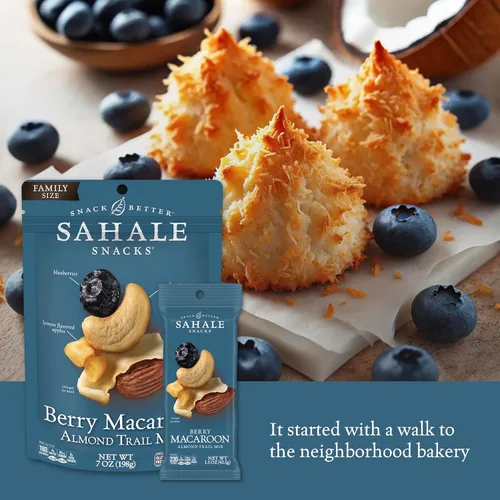 Vista 3 de Sahale Snacks Berry Macaroon Almond Trail Mix, bolsa Grab & Go de 1.5 oz (paquete de 18) - Frutos secos mixtos de lujo tostados en seco - Coco