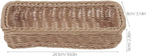 Vista 4 de Hemoton Cesta de almacenamiento tejida de 9.64 x 3.14 x 2.36 pulgadas, organizador de escritorio multiusos para cocina, cubiertos, tarros