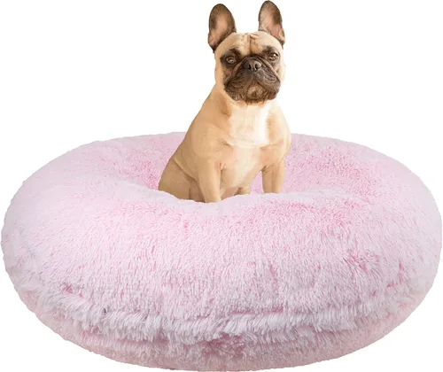 Vista 19 de Bessie + Barnie Cama para perro Bagel – Cama de puf de piel sintética extra afelpada – Cama circular para perro – Forro impermeable y funda lavable
