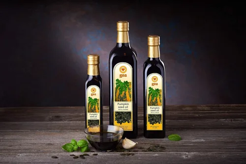 Vista 6 de Aceite de semilla de calabaza de Estiria original GEA 8.4oz (8.5 fl oz) 100% natural, sin refinar, vegano, sin gluten, kosher, sin OMG en botella