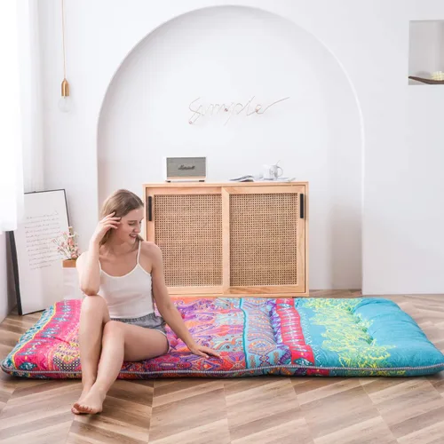 Vista 274 de Colchón futón japonés de piso gris constelación, de piso tatami, portátil, para acampar, para niños, sofá cama plegable enrollable con protector
