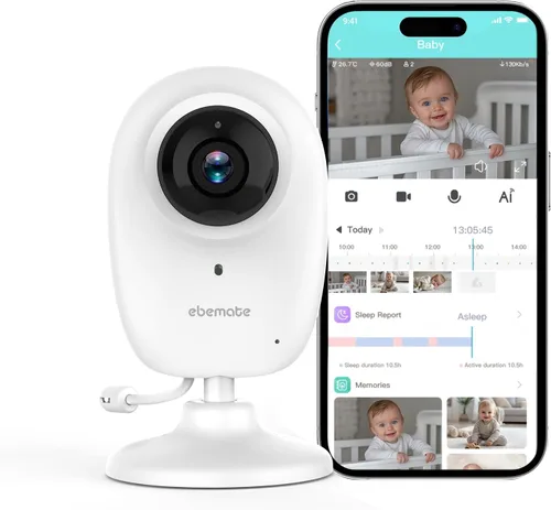 ebemate Monitor de bebé de video inteligente con cámara 1080P, visión nocturna sin brillo, alcance largo de 1500 pies,Monitoreo de bebé EU2se
