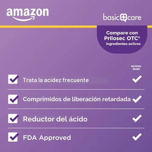 Vista 3 de Amazon Basic Care - Omeprazol, tabletas de liberación retardada de 20 mg, trata la acidez estomacal frecuente, reductor de ácido, medicina