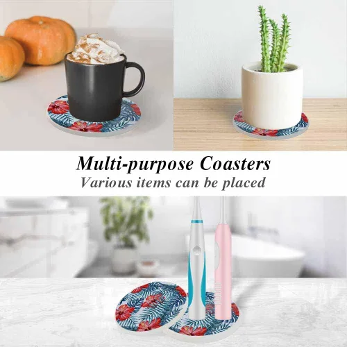 Vista 6 de oFloral Juego de 2 posavasos de flores de hibisco para bebidas, hojas de palmera, tazas exóticas para decoración del hogar, juego de 2, 4 pulgadas
