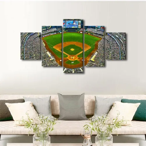 Vista 111 de TUMOVO T-MOBILE PARK - Arte de pared para sala de estar, lienzo de estadio de Seattle, 5 piezas, arte moderno de decoración de pared