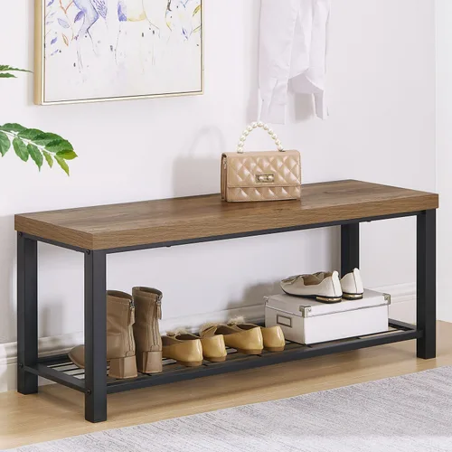 Vista 10 de FOLUBAN Banco industrial de almacenamiento de zapatos para entrada, pasillo, zapatero rústico para interiores, asiento para sala de estar