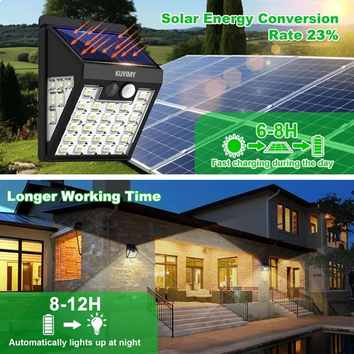 Vista 3 de Luces solares al aire libre, luz de pared con sensor de movimiento de 72 LED, IP65 impermeable y 3 modos de iluminación, luz de seguridad