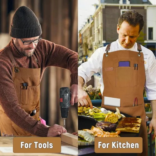 Vista 7 de Professional Chef Apron, 100% Cotton Canvas, Perfect for Cooking, Grilling, BBQ, and Kitchen Work, Durable & Stylish