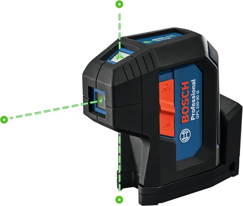 Bosch GPL100-30G Láser de alineación autonivelante de haz verde, incluye 2 baterías AA, soporte multiusos incorporado y estuche de transporte duro
