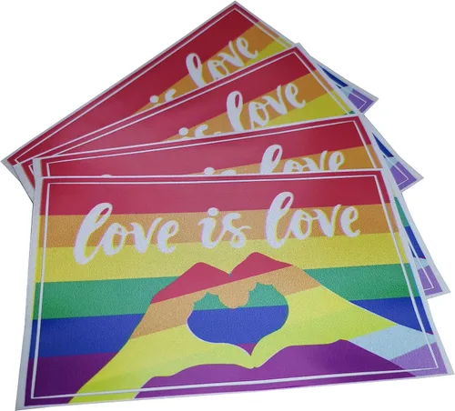 Vista 2 de Paquete de 4 calcomanías de bandera del orgullo, 5 x 3 pulgadas, calcomanías reflectantes LGBTQ impermeables para parachoques de coche, laptop