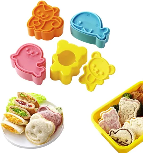 Vista 5 de Sandwich Cutters and Sealer,5PCS Cookie Cutters Sandwich Vegetable Cutters, DIY Cake Decoration Molds Fruit Chocolate Cutters,Mini Cartoon Bear
