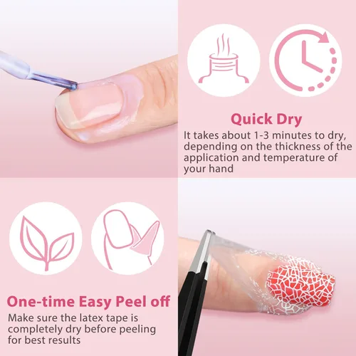 Vista 3 de DRMODE Látex líquido para uñas, cinta de látex para uñas, barrera de esmalte de uñas de secado rápido, protector de cutículas para dedos, estampado