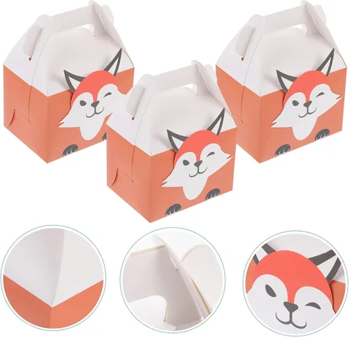 Vista 3 de NUOBESTY 10pcs Cartoon Fox Treat Boxes Caja de embalaje portátil para suministros de recuerdo de fiesta de cumpleaños