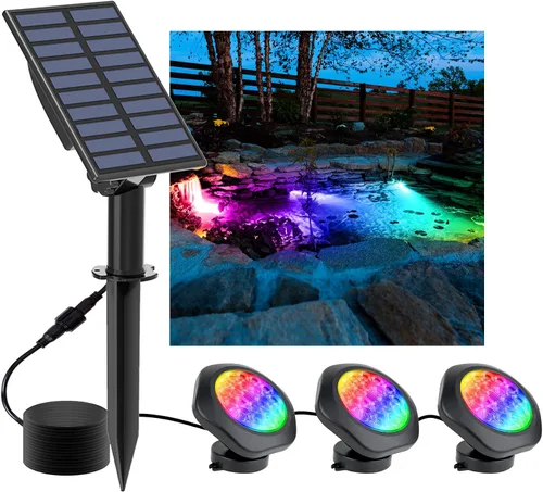 Luces solares para estanque, 18 LED RGB superbrillantes, focos subacuáticos que cambian de color, luz sumergible para estanque, luces de fuente