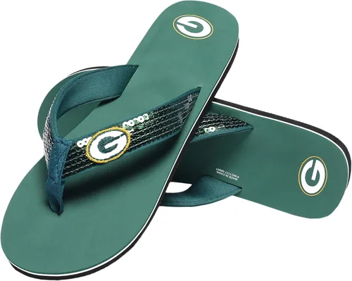 Vista 12 de FOCO Womens NFL Team Logo Sequin Strap Sandals Flip Flops