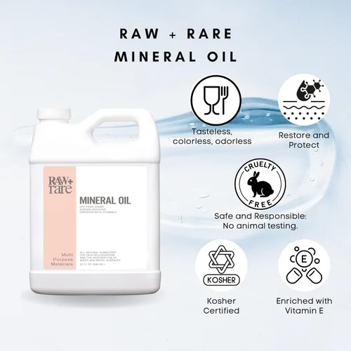 Vista 2 de Raw Plus Rare Aceite mineral vegano de grado alimenticio, seguro para tabla de cortar madera, bloque de carnicero, tabla de cortar de bambú y aceite