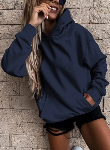 Vista 4 de Shewin - Sudadera con capucha para mujer, manga larga, informal, unicolor, ligera, sin botones, holgada, con bolsillo