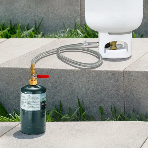 Vista 7 de Adaptador de propano para tanques de 1 libra con medidor de tanque y válvula de control, manguera de acero inoxidable de repuesto de propano de 3