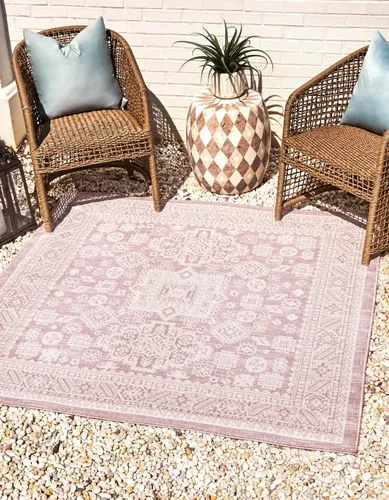 Vista 131 de Unique Loom Outdoor Aztec Collection Alfombra de área - Chalca (10 pies, redonda, azul/marfil)