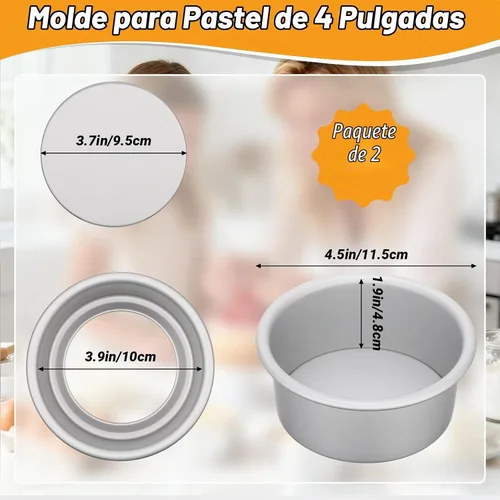 Vista 2 de Beasea Molde para pasteles de 4 pulgadas, paquete de 2 mini moldes redondos de aleación de aluminio con parte inferior extraíble, molde de lata