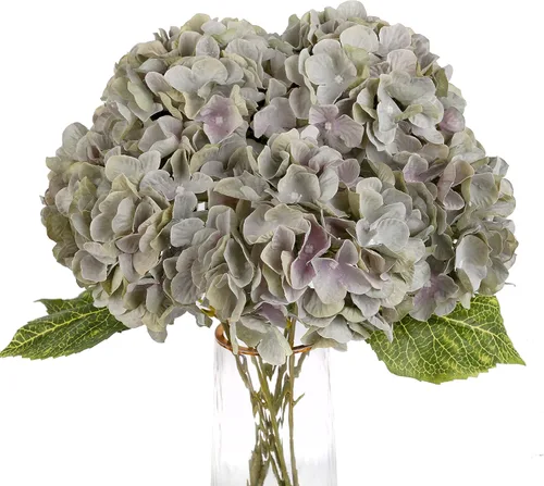 Vista 18 de Jim's Cabin Flores artificiales falsas arreglos de hortensias de seda con 5 cabezas grandes, ramo floral de plástico para la cocina del hogar, Rosa