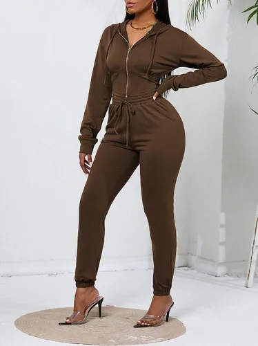 Vista 4 de Nimsruc Conjunto deportivo de 2 piezas para mujer, casual, de manga larga, con cremallera, sudadera con capucha a juego