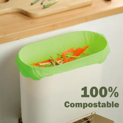 Vista 2 de Bolsas de basura compostables, 2.6 galones, 100 unidades, bolsas de basura 100% de compost para cocina, baño, oficina, pequeñas bolsas de compost