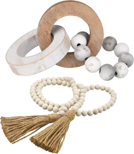 Vista 8 de Juego de 2 piezas decorativas de cadena de eslabones de madera y guirnalda de cuentas, juego de guirnalda de cuentas de madera natural, cadena