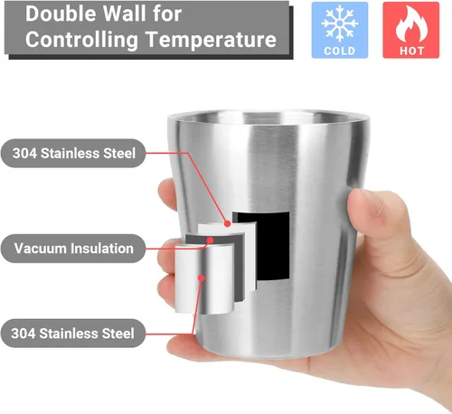 Vista 3 de Vaso aislado de acero inoxidable, vaso aislado de 10 onzas, paquete de 8 vasos de agua apilables irrompibles de doble pared, vasos de metal