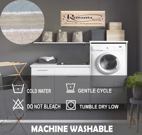 Vista 7 de Ramanta Home Juego de 2 alfombras de baño acolchadas a rayas 100% algodón, color gris beige, antideslizantes, súper suaves, absorbentes, para baño