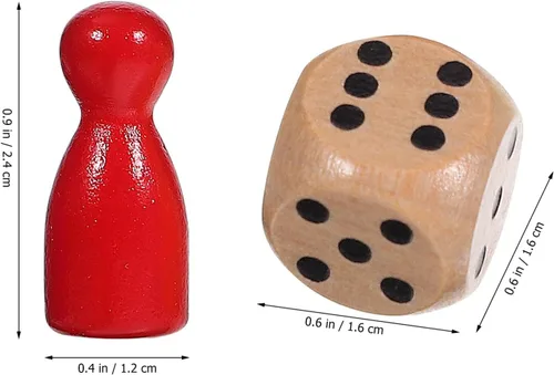 Vista 4 de 52 piezas de ajedrez de madera para juegos de mesa, peones de forma humana con 2 dados, colores surtidos, 0.98 x 0.39 pulgadas